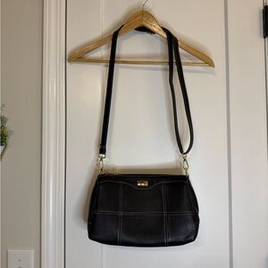 Black Vegan Leather 3 Compartment Crossbody Bag/Purse